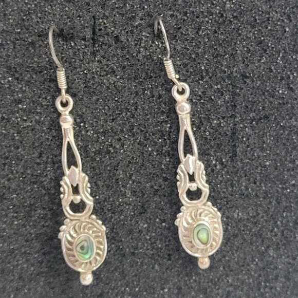 Vintage Sterling Silver & Abalone Dangle Earrings For Women - Picture 1 of 6
